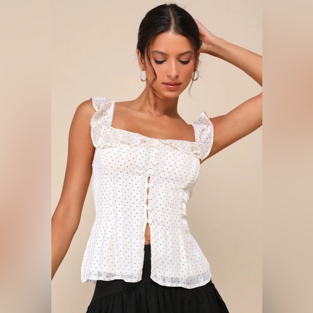 Lulus black and white polka dot ruffle top
